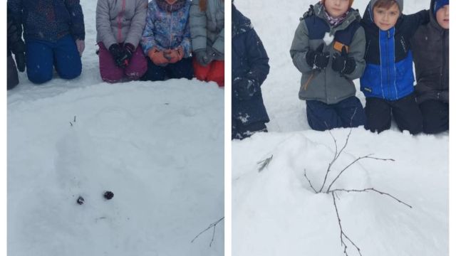 Bērni veido sniega skulptūras