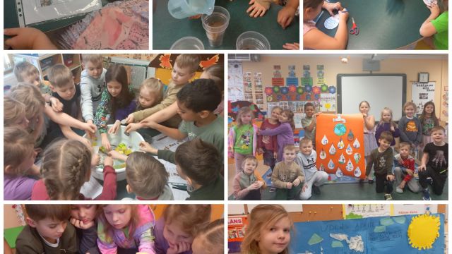 Sākumskolas skolēni Ūdens dienas darbus atrādot