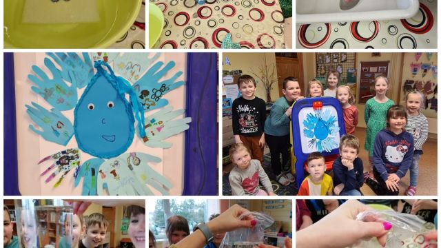 Sākumskolas skolēni Ūdens dienas darbus atrādot